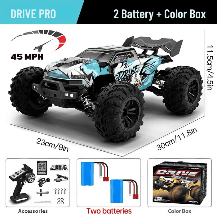 Drive Pro 1:16 45MPH 4WD RC Car With LED Light 2.4G Remote Control High Speed Monster Truck with Dual Batteries - Monsta Online
