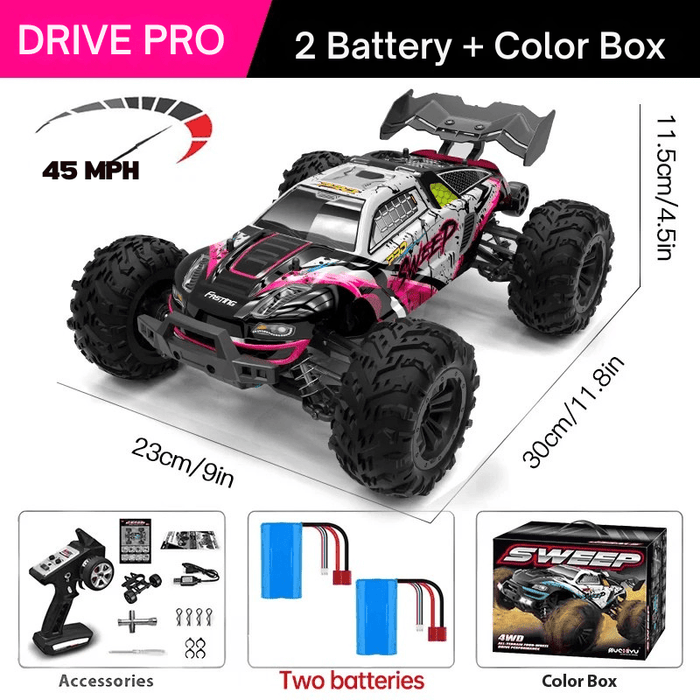 Drive Pro 1:16 45MPH 4WD RC Car With LED Light 2.4G Remote Control High Speed Monster Truck with Dual Batteries - Monsta Online