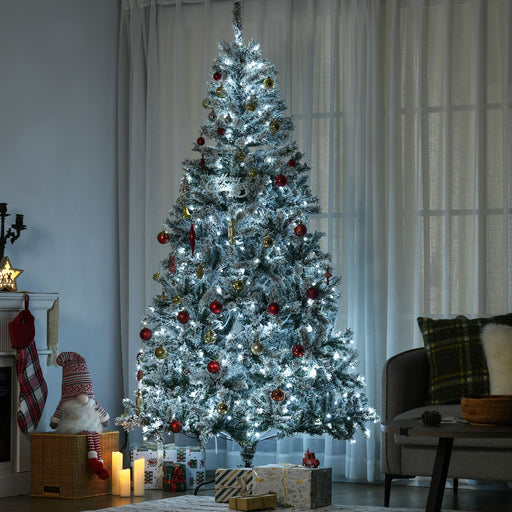 7.5FT Pre - Lit Snow Flocked Artificial Christmas Tree — 500 LED Lights, 1254 Tips, Auto - Open, Steel Base - Monsta Online