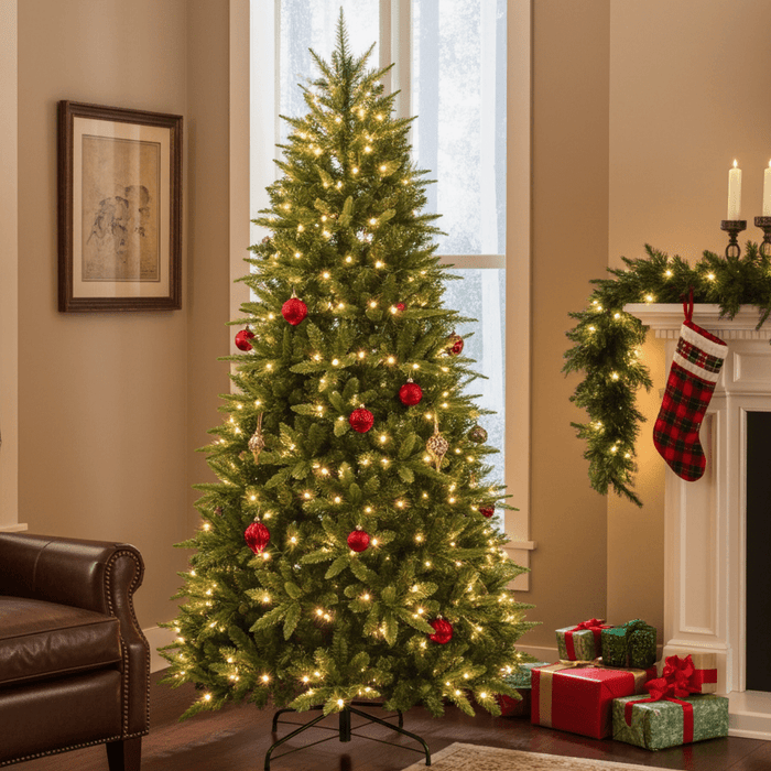 4FT Pre - Lit Slim Pencil Artificial Christmas Tree — 150 Warm LED, 424 Tips, Hinged, Metal Stand - Monsta Online