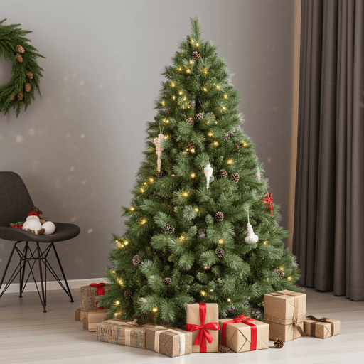 5FT Pre - Lit Artificial Christmas Tree — 200 Warm LED, 51 Pine Cones, 694 Tips, Hinged, Metal Stand - Monsta Online