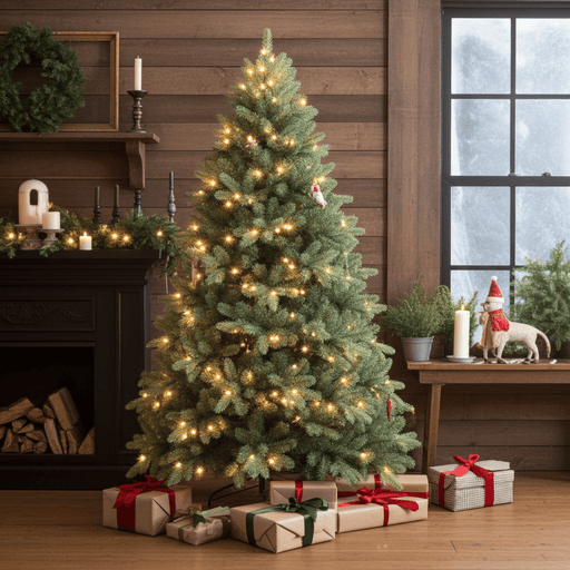 7FT Pre - Lit Blue - Green Artificial Christmas Tree — 500 Warm LED, 1845 Tips, Hinged, Metal Stand - Monsta Online