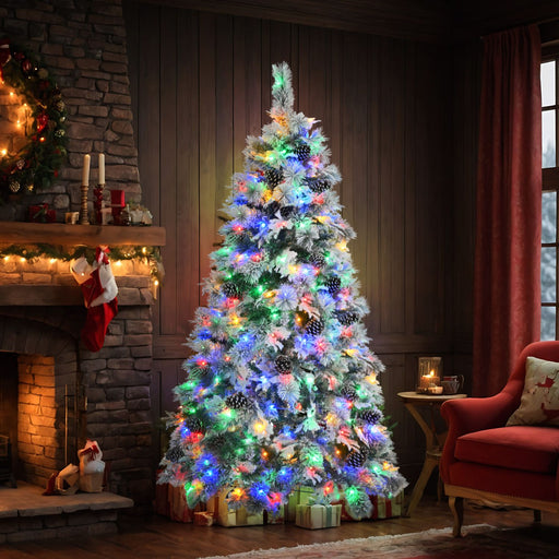 6FT Pre - Lit Flocked Artificial Christmas Tree — 250 Multi - Color LED, 11 Modes, Pine Cones, 403 Tips - Monsta Online