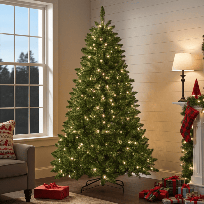 7FT Pre - Lit Smart Artificial Christmas Tree — 400 WiFi RGB LED, Music Sync, App Control, Hinged, Metal Stand - Monsta Online