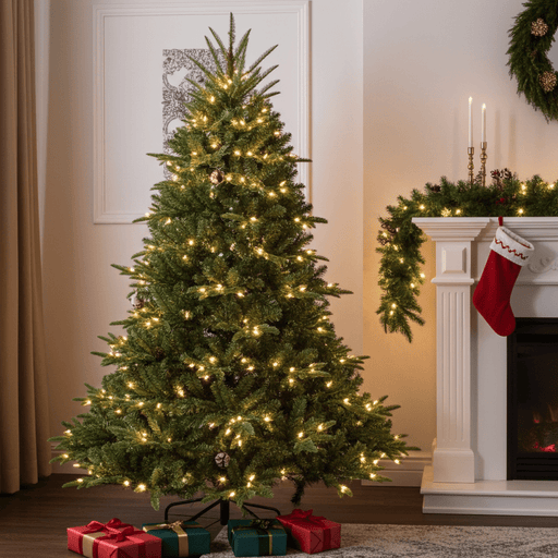 7.5FT Pre - Lit Full Artificial Christmas Tree — 850 UL Lights, 2441 Tips, Wide Base, Hinged, Metal Stand - Monsta Online