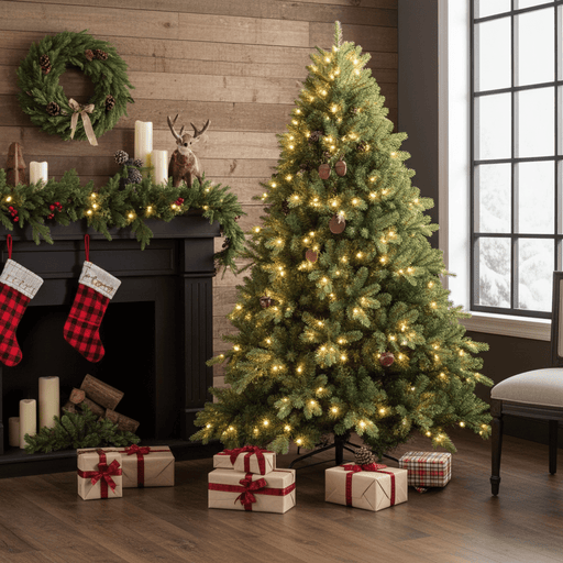 6FT Pre - Lit Blue - Green Artificial Christmas Tree — 500 Warm LED, 1878 Tips, Hinged, Metal Stand - Monsta Online