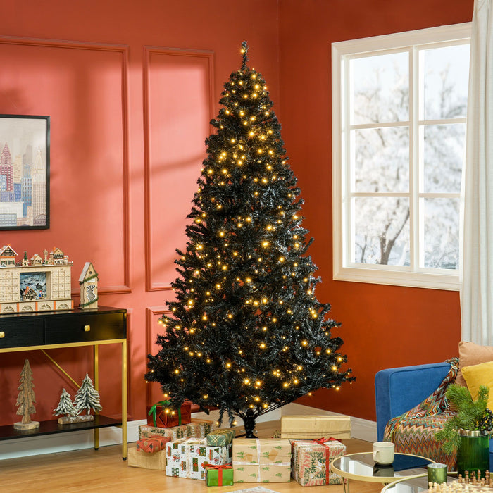7.5FT Pre - Lit Black Artificial Christmas Tree — 500 Warm LED Lights, 1346 Tips, Hinged, Metal Stand - Monsta Online