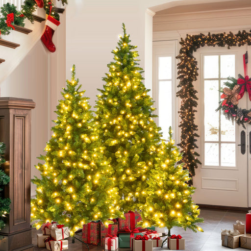 4FT, 6FT, 8FT Pre - Lit Green Pine Artificial Christmas Tree Set — Warm LED, Full Shape, Hinged, PVC - Monsta Online