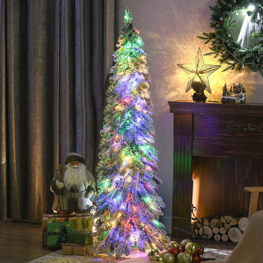 5FT Pre - Lit Snow Flocked Pencil Christmas Tree — 150 LED Lights, 334 Tips, Slim Space - Saving, Steel Base - Monsta Online
