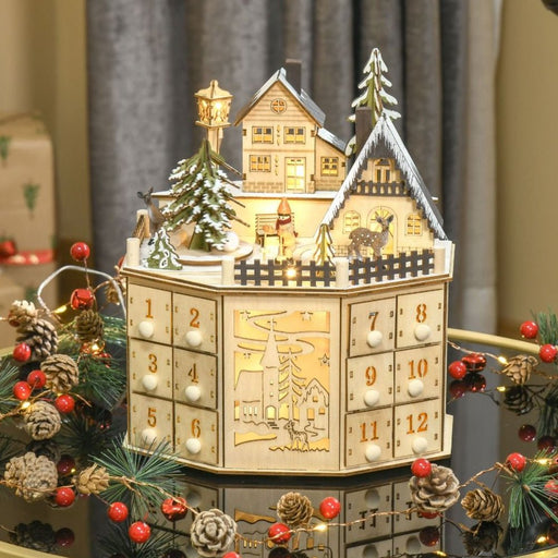 Wooden Christmas Advent Calendar with LED Lights for Kids and Adults - Monsta Online