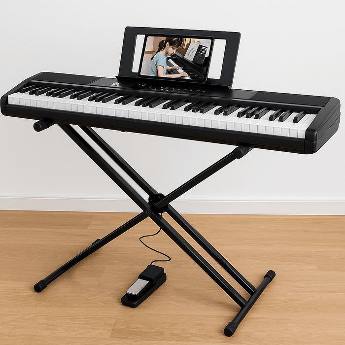 Weighted 88 Key Digital Piano Keyboard with Powerful Sound Pedal and Stable Stand - Monsta Online