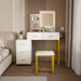 White Makeup Vanity with LED Lights 5 Drawers Power Outlet and Chair - Monsta Online