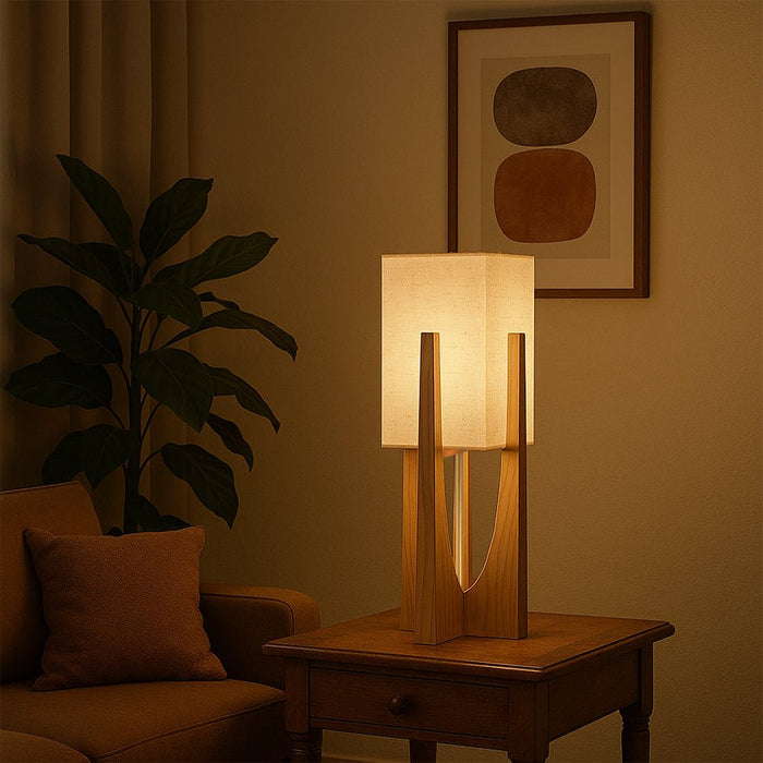 Japanese Wabi Sabi Floor Lamp – Fabric Shade & Wooden Base for Bedroom & Living Room - Monsta Online