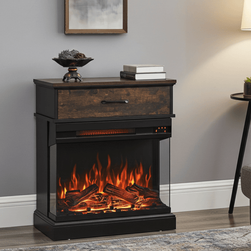25 Inch Electric Fireplace Side Table with 3 - Sided Glass and Storage - Monsta Online