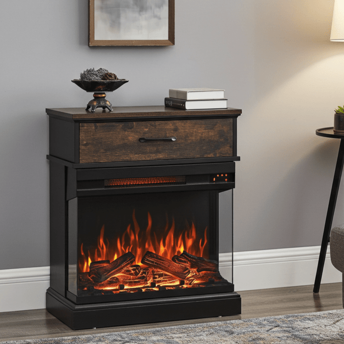 25 Inch Electric Fireplace Side Table with 3 - Sided Glass and Storage - Monsta Online