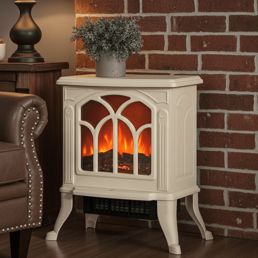 17 Inch Freestanding Electric Fireplace Heater with Realistic Flame Beige - Monsta Online