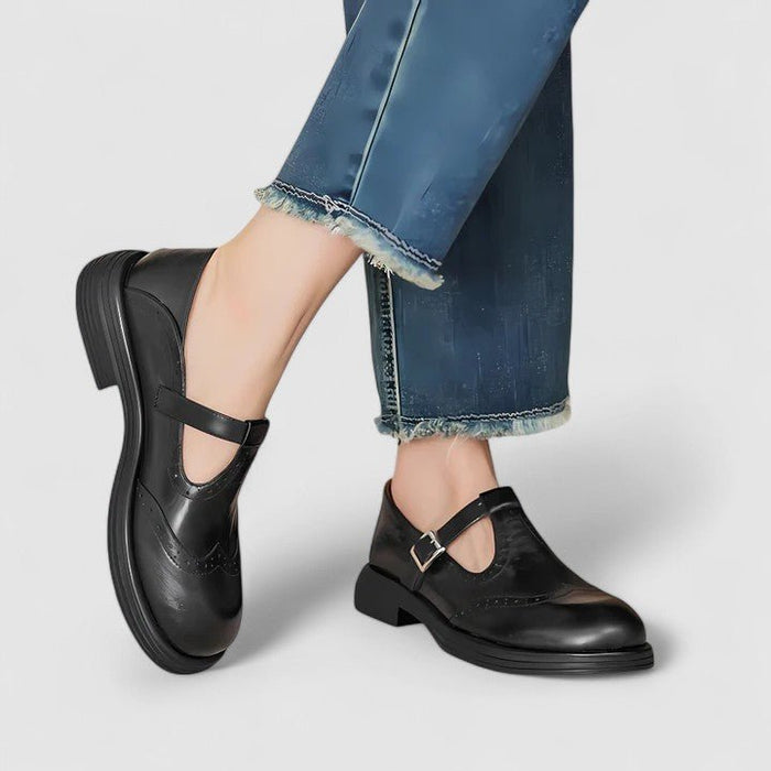 Emiliana T - Strap Leather Shoes – Women's Classic Buckle T - Strap Shoes - Monsta Online