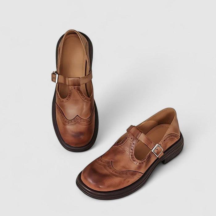 Emiliana T - Strap Leather Shoes – Women's Classic Buckle T - Strap Shoes - Monsta Online