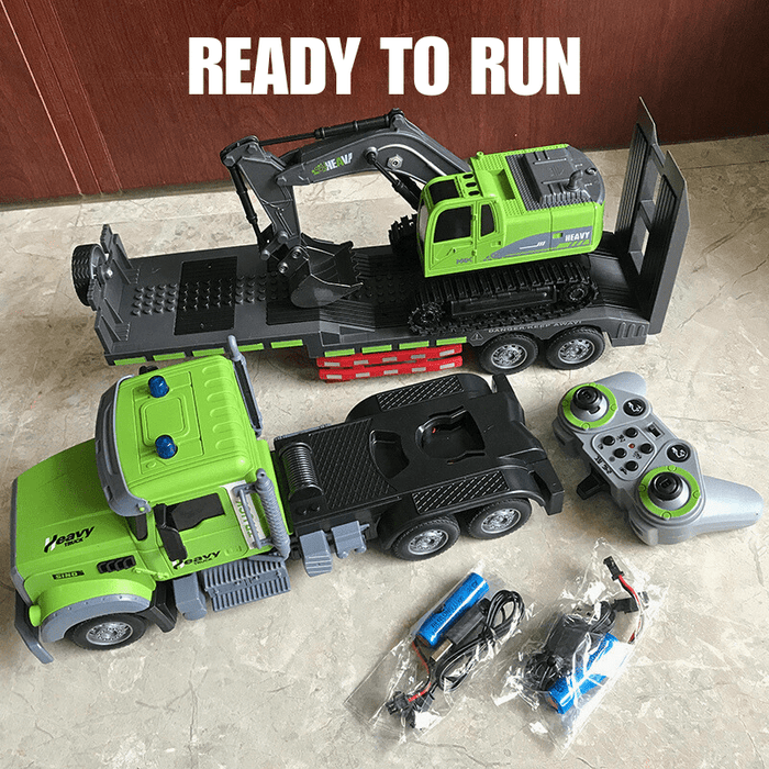 1:12 Scale RC Semi - Trailer Flatbed Truck with Excavator Radio Controled Toy Set for Kids with Dual Batteries - Monsta Online