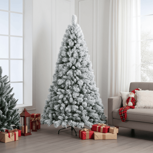 4FT White Flocked Artificial Christmas Tree — 350 Tips, Snowy White, Hinged, Metal Stand - Monsta Online