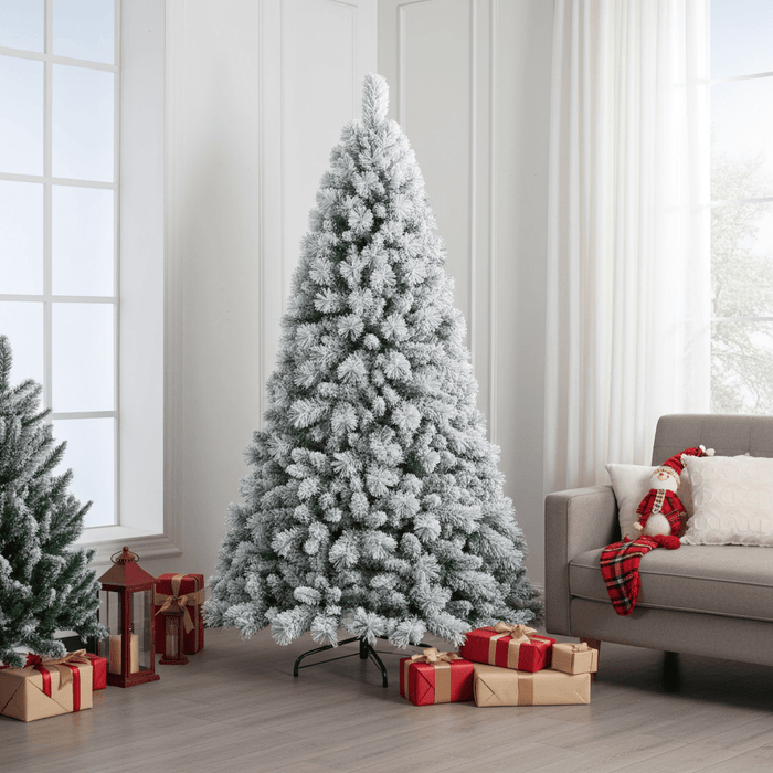 4FT White Flocked Artificial Christmas Tree — 350 Tips, Snowy White, Hinged, Metal Stand - Monsta Online