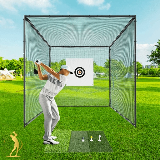 Professional 10x10x10FT Golf Hitting Net cage With Training Aid and 3 Turf Mat - Monsta Online