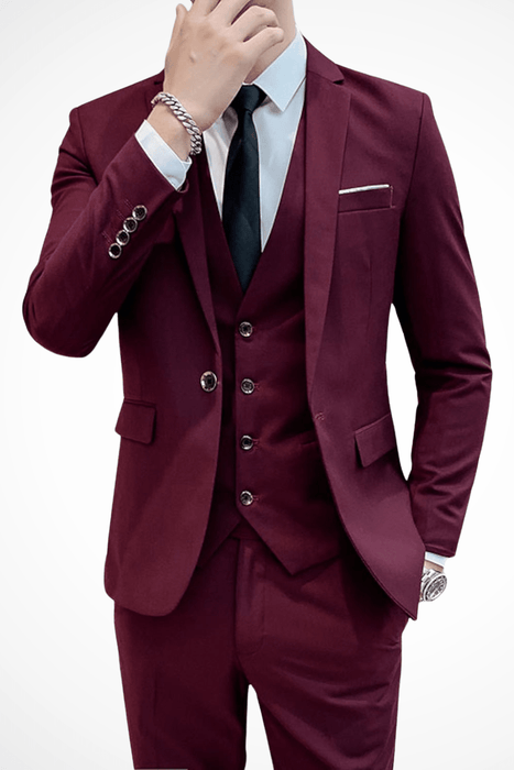 Dominic 3 - Piece Slim Fit Suit – Men's Notch Lapel Blazer, Waistcoat & Trousers Set - Monsta Online