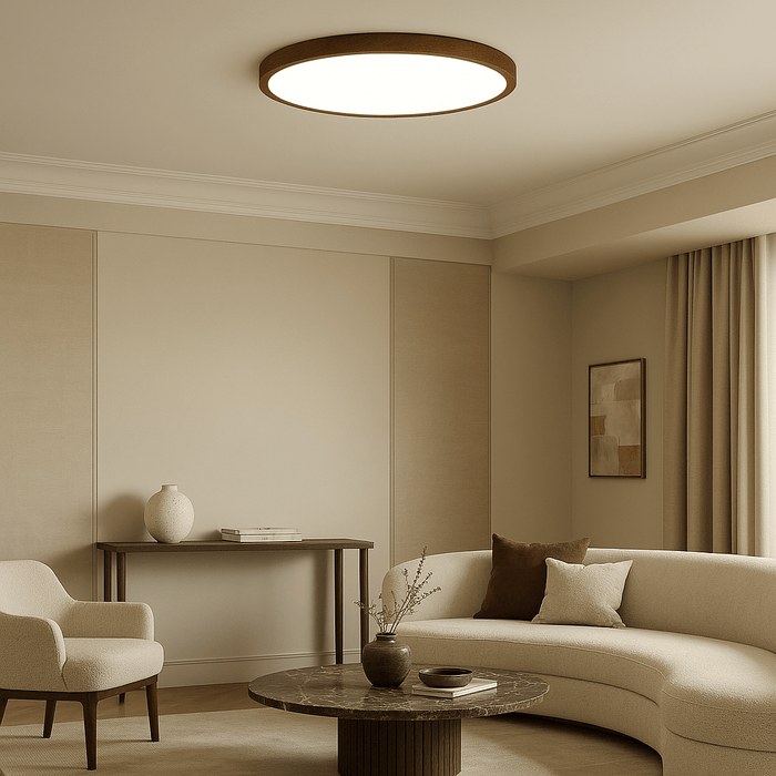 Dark Wood Grain LED Ceiling Light – Warm Ambient Flush Mount for Living Room & Bedroom - Monsta Online