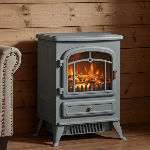 22 Inch Gray Electric Fireplace Stove Heater with Realistic Flame Effect - Monsta Online