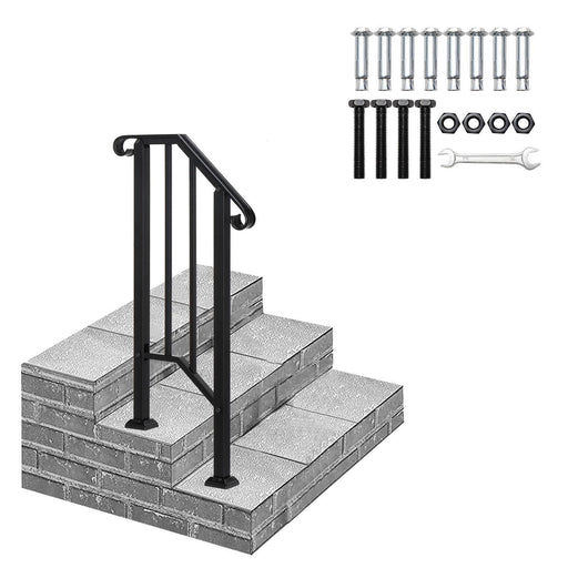 Heavy - Duty Iron Handrail for 1 - 2 Steps Outdoor Stair Safety Support - Monsta Online