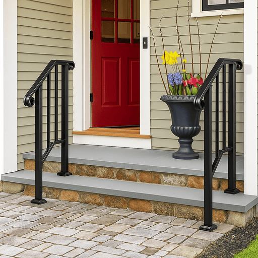 Heavy - Duty Iron Handrail for 1 - 2 Steps Outdoor Stair Safety Support - Monsta Online