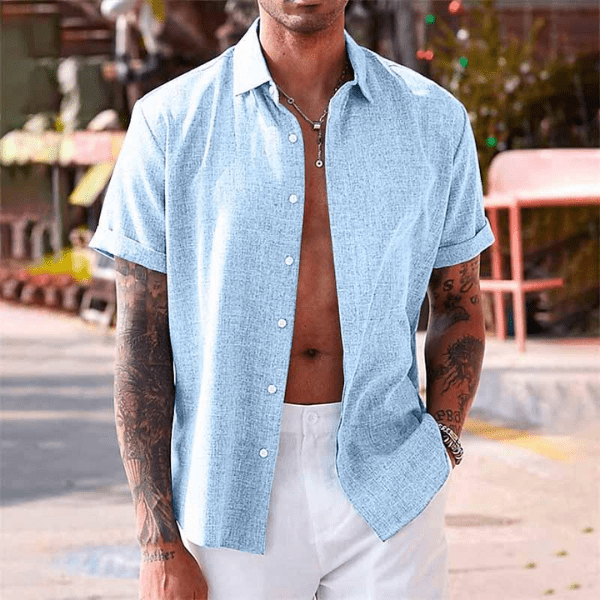 Lauro Linen Shirt – Men's Breathable Short Sleeve Summer Shirt - Monsta Online