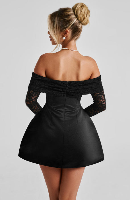 Mango Off - Shoulder Lace Dress – Women's Short Lace Sleeve Flared Mini Dress - Monsta Online