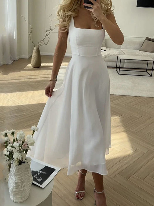 Marcia Square Neck Midi Dress – Women's Elegant A - Line Summer Dress - Monsta Online