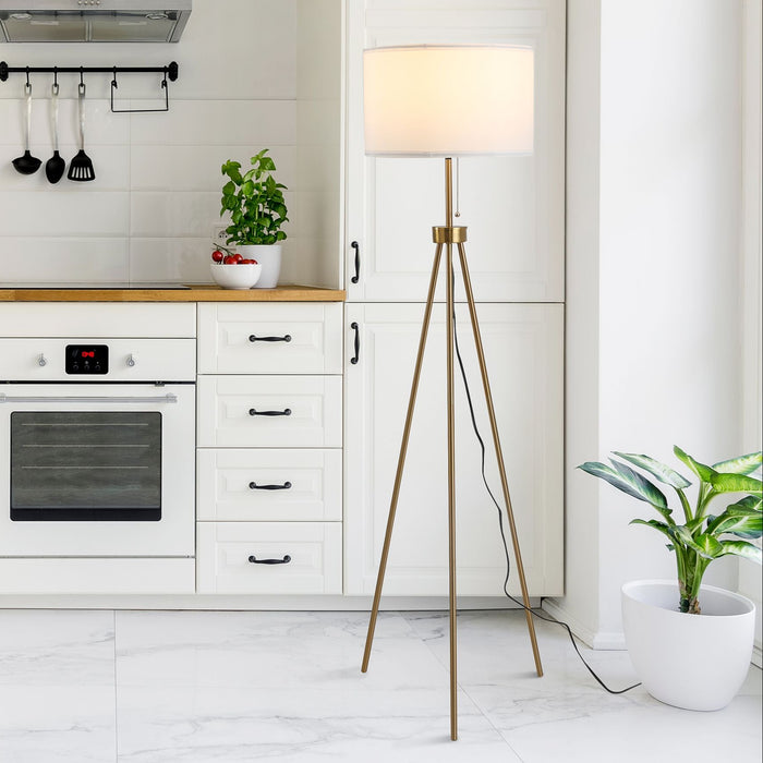 Modern Gold Tripod Floor Lamp with Fabric Shade for Stylish Living Rooms - Monsta Online