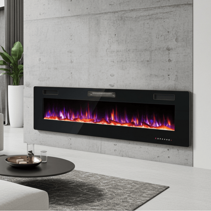 68 Inch Ultra - Thin Wall Mounted Electric Fireplace Insert with Remote, Crystals and Logs - Monsta Online