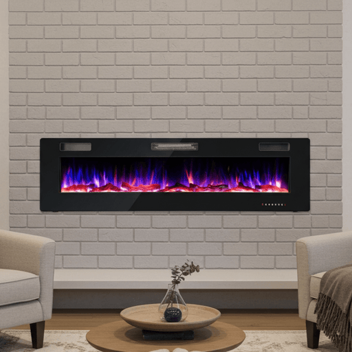 68 Inch Ultra - Thin Wall Mounted Electric Fireplace Insert with Remote, Crystals and Logs - Monsta Online