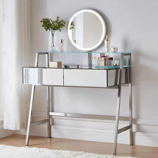 Elegant Makeup Vanity with Mirror Lights Drawers Metal Build and Charging Station - Monsta Online