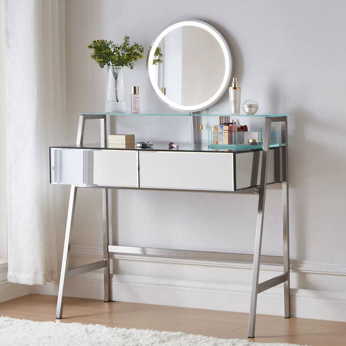 Elegant Makeup Vanity with Mirror Lights Drawers Metal Build and Charging Station - Monsta Online