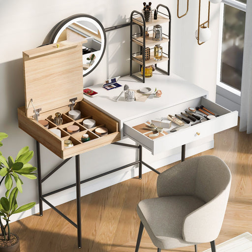 Modern Vanity Desk with LED Mirror and Charging Station for Bedroom Storage - Monsta Online