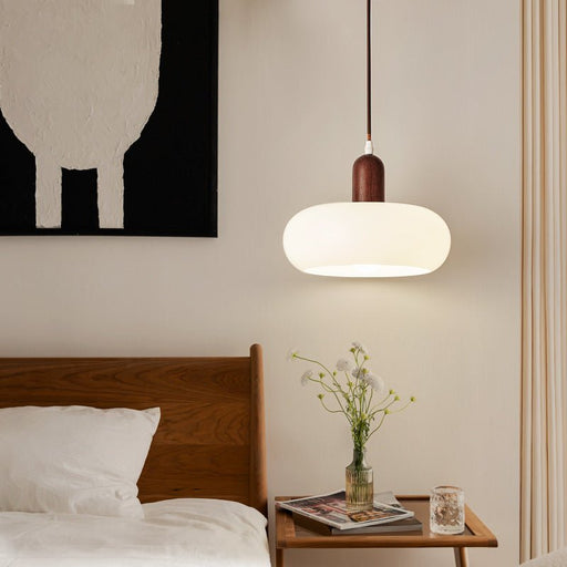 Nordic Cream Pendant Light – Minimalist Scandinavian Wood & Glass Fixture - Monsta Online