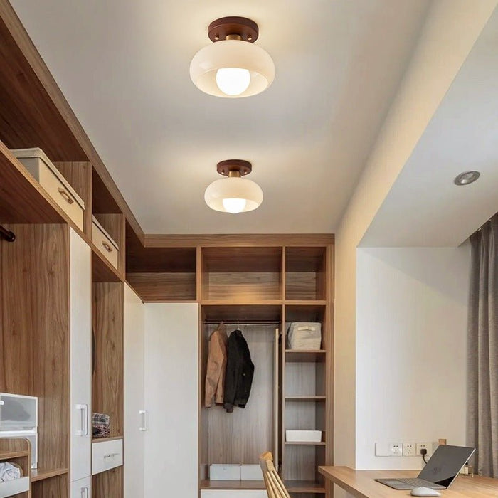 French Bauhaus Cream Ceiling Light – Flush Mount Glass Shade Lamp - Monsta Online