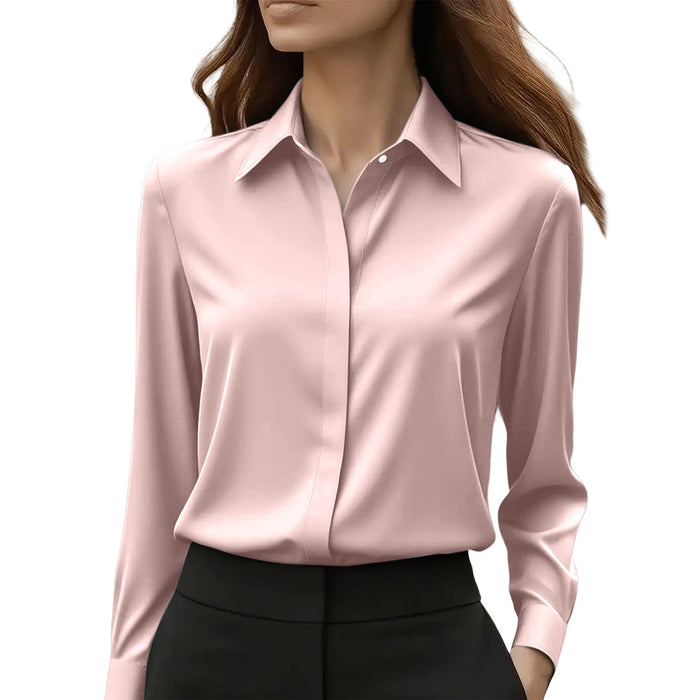 Women's Elegant Silk Blouse – Classic Collar, Timeless Style for Office & Occasions - Monsta Online