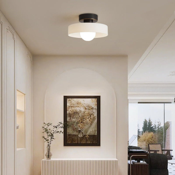 French Bauhaus Ceiling Light – Brass, Glass & Copper Modern Fixture - Monsta Online