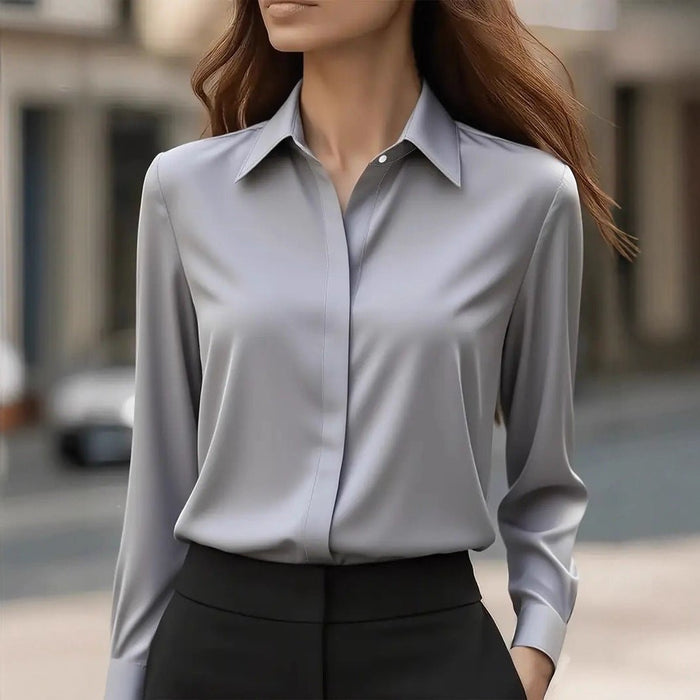 Women's Elegant Silk Blouse – Classic Collar, Timeless Style for Office & Occasions - Monsta Online