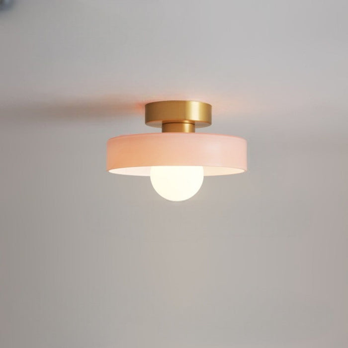 French Bauhaus Ceiling Light – Brass, Glass & Copper Modern Fixture - Monsta Online