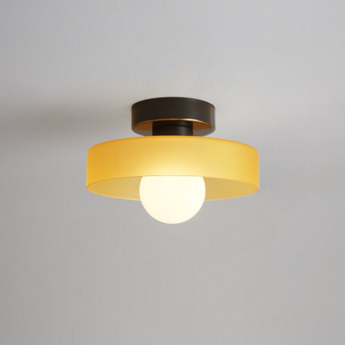 French Bauhaus Ceiling Light – Brass, Glass & Copper Modern Fixture - Monsta Online