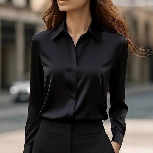 Women's Elegant Silk Blouse – Classic Collar, Timeless Style for Office & Occasions - Monsta Online