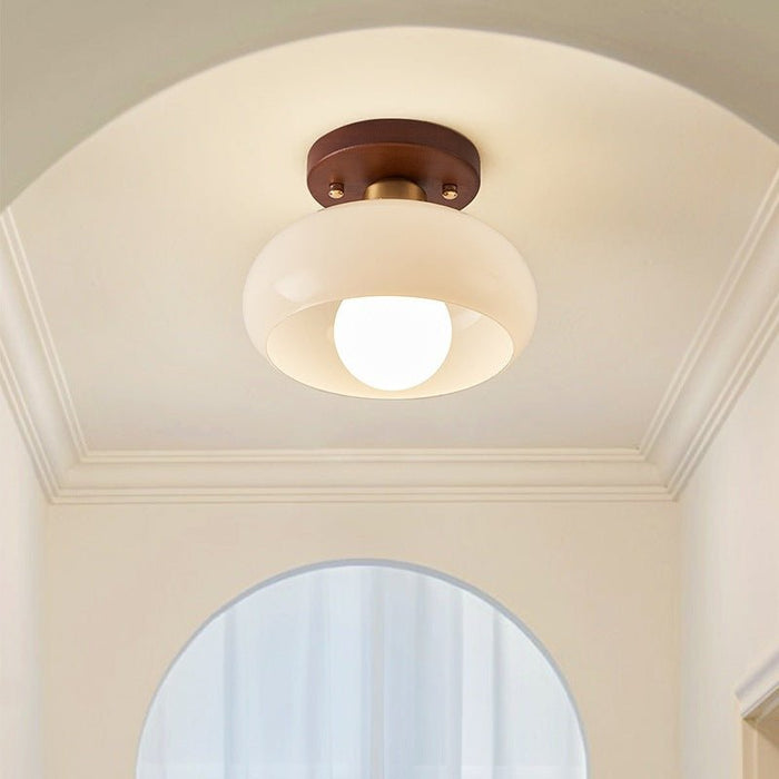 French Bauhaus Cream Ceiling Light – Flush Mount Glass Shade Lamp - Monsta Online