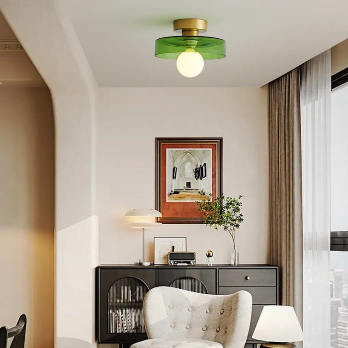 French Bauhaus Ceiling Light – Brass, Glass & Copper Modern Fixture - Monsta Online